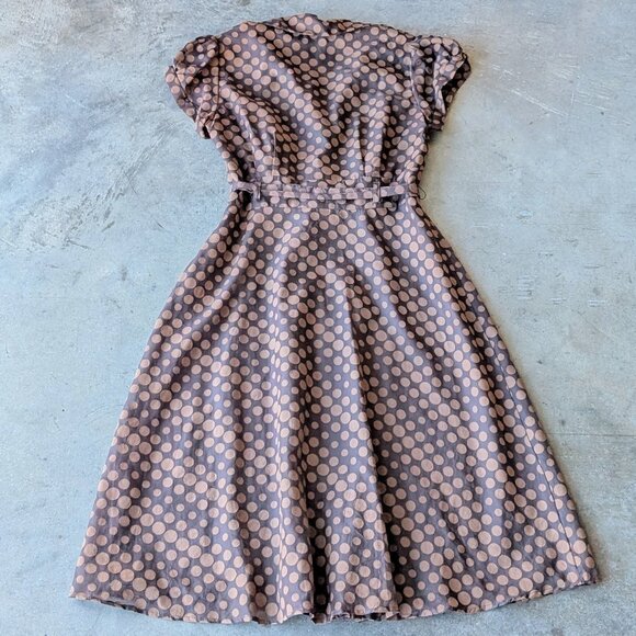 Vintage Robbie Bee Brown Polka Dot Belted Shirt Dress size 8 - Picture 8 of 8